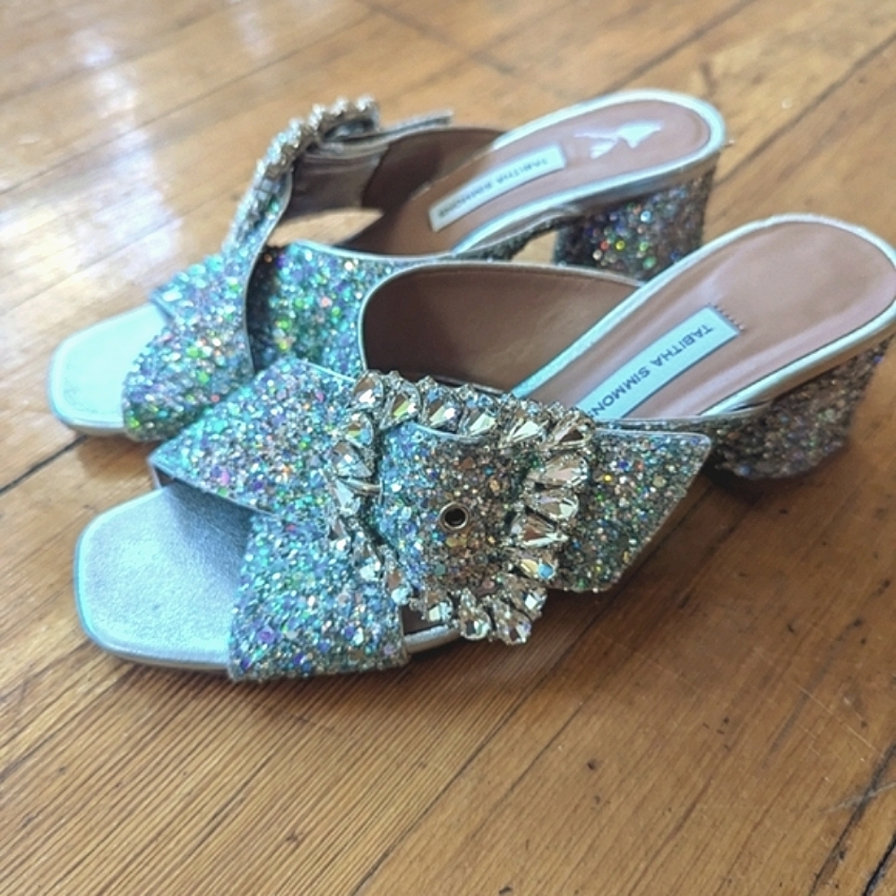 Tabitha Simmons Silver Glitter Sandals 6.5